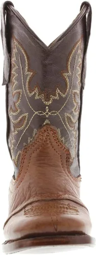 Vista 5 de Kids Grizzly Honey Brown Western Cowboy Boots Leather Solid Square Toe Botas