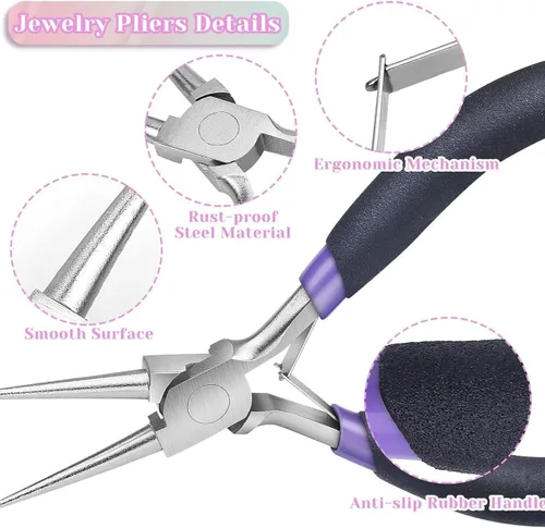 Vista 3 de 3-Piece Jewelry Pliers Set, Needle Nose, Round Nose, Wire Cutter, Beading