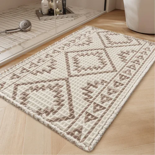 Vista 14 de PADOOR -Tapete de baño de punto gofre, súper absorbente, lavable a máquina, antideslizante, con borlas, tapete de baño suave para lavandería, Marrón