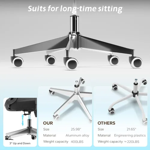 Vista 6 de Silla de oficina ergonómica, silla de escritorio de malla con reposacabezas ajustable y reposabrazos 2D, sillas de computadora con soporte lumbar