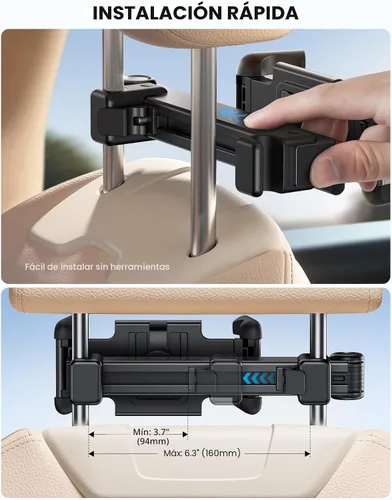 Vista 6 de Lamicall Soporte para Tableta de Reposacabezas de Coche - [Bloqueable] [Compatible con Fundas Gruesas] [Clip Plegable] Soporte para Tableta