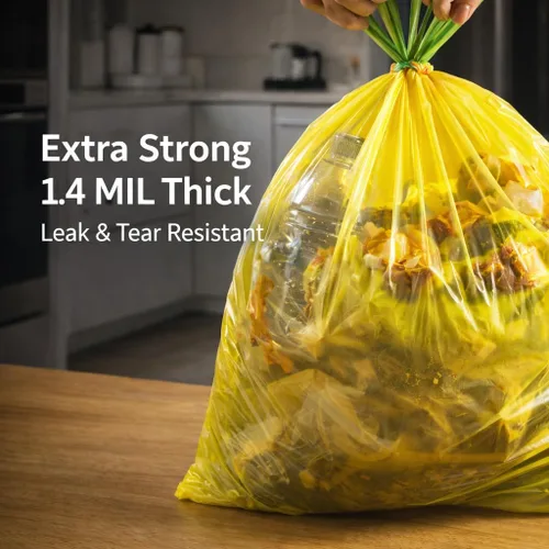 Vista 5 de Bolsas de basura biodegradables de 13 galones con cordón, 75 unidades, bolsas de basura altas a base de plantas de 1.4 mil de grosor con práctica