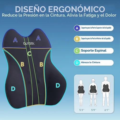 Vista 3 de QUTOOL Almohada de Soporte Lumbar para Automóvil, Accesorios de Camión Elementos Esenciales de Viaje, Cojín de Espuma con Memoria para Asiento