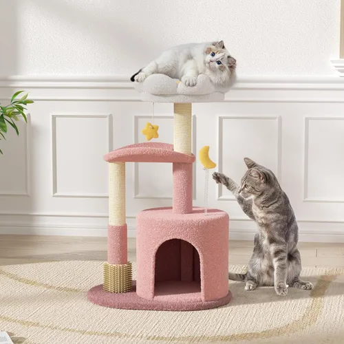 Vista 2 de Magshion Árbol de flores para gatos de interior, torre para gatos de 33 pulgadas con poste rascador, condominio, perca superior de flores y bolas