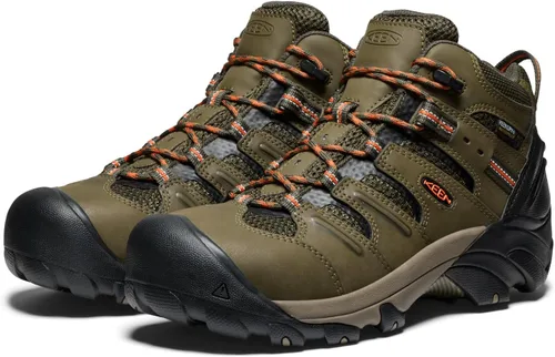 Vista 4 de KEEN Utility Lansing Mid Steel Toe Botas de trabajo impermeables para hombre verde oliva/negro