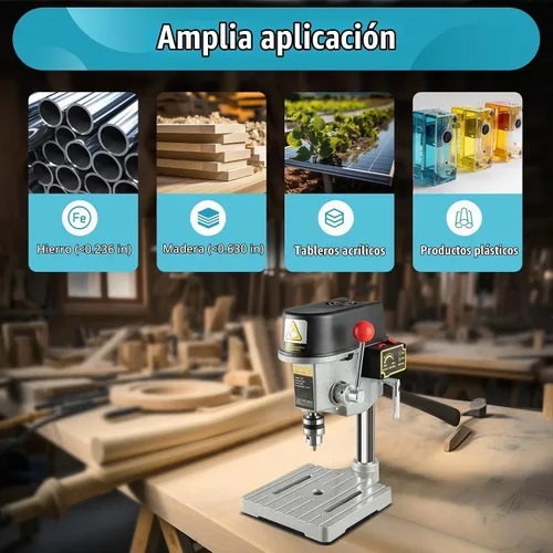 Vista 8 de Mini Soporte de Taladro Eléctrico de Banco, Prensa de Taladro de Sobremesa de 3 Velocidades, Prensa de Taladro de Velocidad Variable de Sobremesa