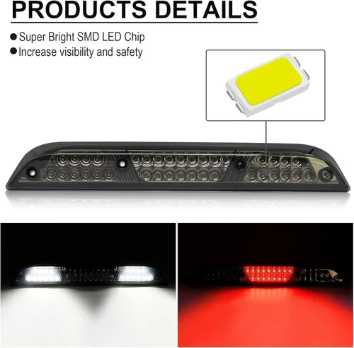 Vista 7 de Tercera luz de freno LED de lente ahumada compatible con F150 2015-2024, F250/F350/F450/F550 2017-2024, Ranger 2019-2024, 3ª lámpara de parada