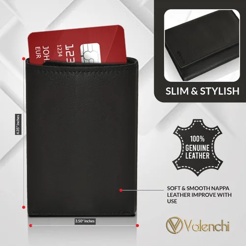 Vista 4 de LEVOGUE Genuine Leather Mens RFID Blocking Slim Trifold Wallet with 6 Cards+1 ID Window + 2 Note Compartments