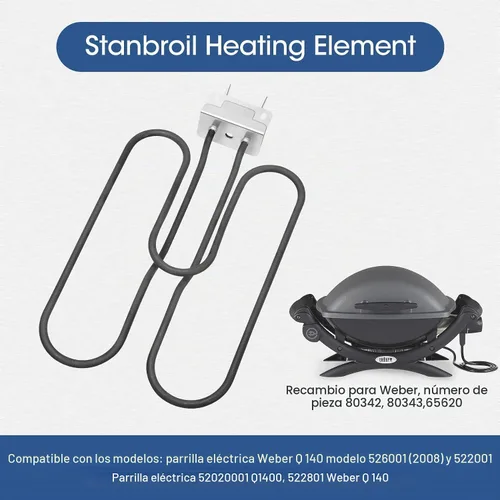 Vista 4 de Stanbroil Repuesto de elemento calefactor para parrilla Weber Q140, Q1400, pieza de elemento calefactor eléctrico para Weber 80342, 80343, 65620