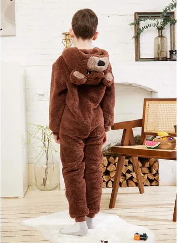 Vista 8 de COSUSKET Pijama de franela de ajuste cómodo para niños y niñas, Marrón