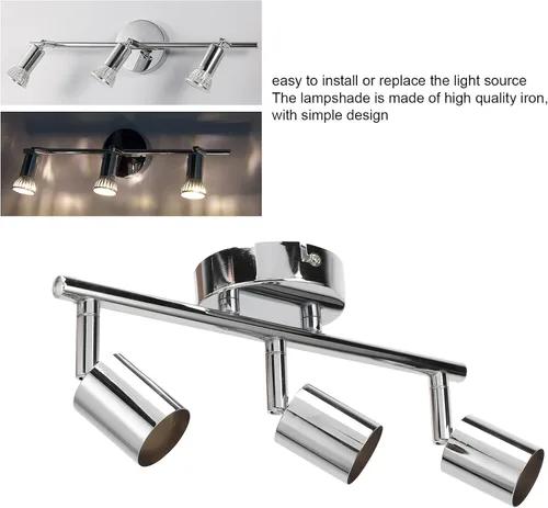 Vista 8 de Kit de iluminación de riel, base giratoria de techo con base de luz de pista de 3 luces con enchufe GU10 para comedor, sala de estar, dormitorio