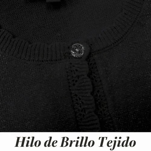 Vista 5 de Bolero de manga larga con brillo para niñas, cardigan con cierre de botón, de punto, para niñas de 3 a 12 años Negro