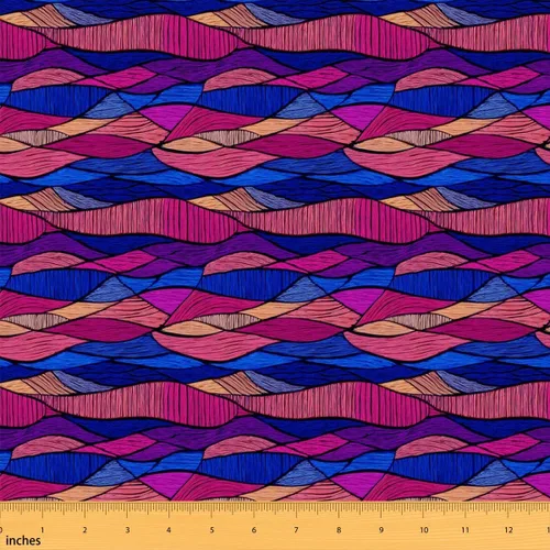 Vista 15 de Feelyou The Yard - Tela bohemia ondulada para tapicería para sillas, estampado de ondas bordadas de arco iris, tribal, étnico, geométrico, azul