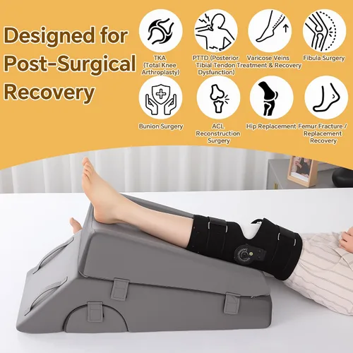 Vista 4 de MABOZOO Almohada de elevación de piernas para después de la cirugía, almohada de recuperación de reemplazo de rodilla de 5 alturas con almohadilla