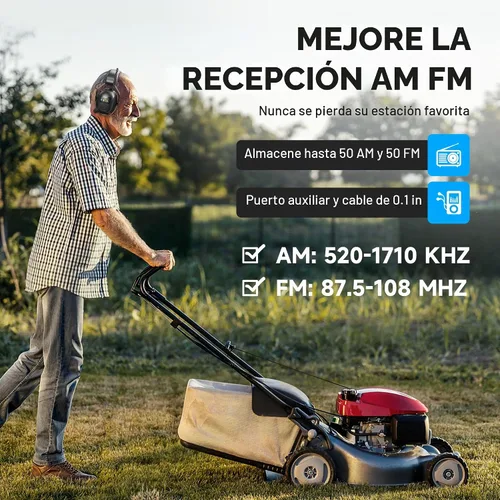 Vista 5 de Auriculares de protección auditiva con radio Bluetooth 5.4 AM/FM 2025 con pantalla digital retroiluminada/micrófono, tiempo de trabajo de 120 horas