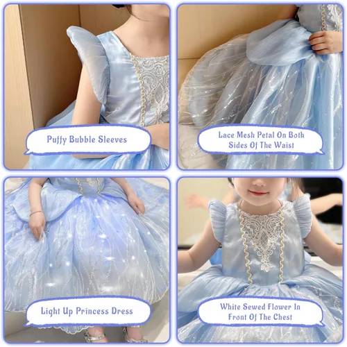 Vista 5 de Disfraz de princesa Cenicienta, vestido largo de tul de mariposa para niñas pequeñas, fiesta de cumpleaños, Halloween
