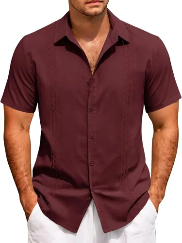 Vista 10 de Camisas de manga corta para hombre, estilo cubano, casual, con botones, para verano, para bolos, holgadas, hawaianas, para vacaciones en la playa
