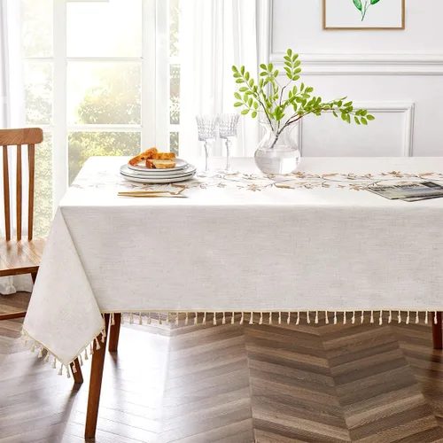 Vista 2 de QIANQUHUI - Mantel bordado para mesa de comedor, mantel rústico para cocina estilo granja, mantel rectangular a prueba de polvo, derrames y manchas