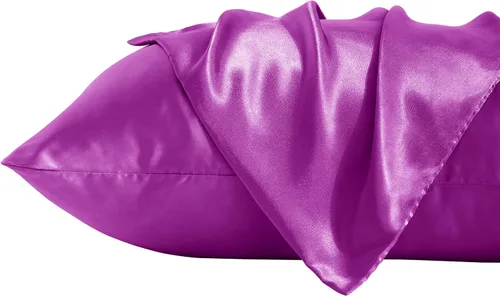 Vista 12 de BEDSUM Paquete de 2 fundas de almohada de satén de seda King para cabello y piel, suaves y lujosas, fundas de almohada con cierre de sobre, 20 x 36