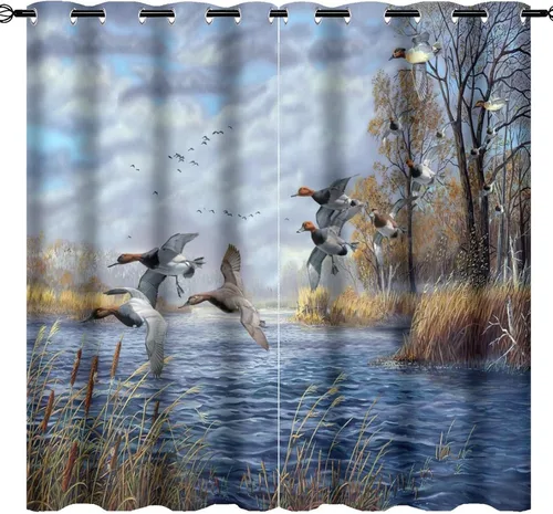 Vista 19 de Cortinas opacas rústicas de cabaña con osos y ciervos - Juego de cortinas de ventana con ojales de temática de granja abstracta, caza, animal