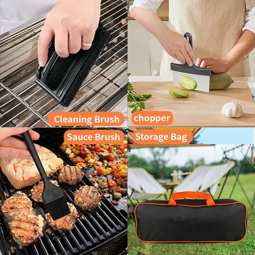 Vista 7 de Juego de herramientas para parrilla de barbacoa resistente, kit de accesorios de parrilla de acero inoxidable para asar al aire libre