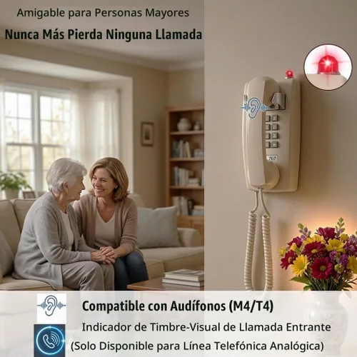 Vista 4 de HTMengt - Teléfono de pared tradicional con campana de metal, teléfono de pared clásico 2554 (compatible con audífonos), teléfono de pared retro