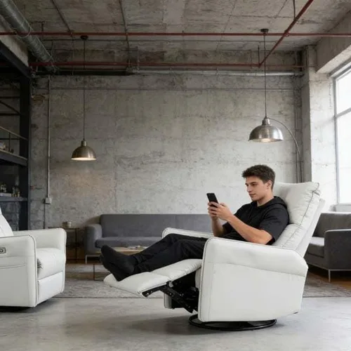 Vista 4 de Power Swivel and Rocker Recliner, Electric Lounge Chair with USB Charging, PU Leather for Home(Light Gray)