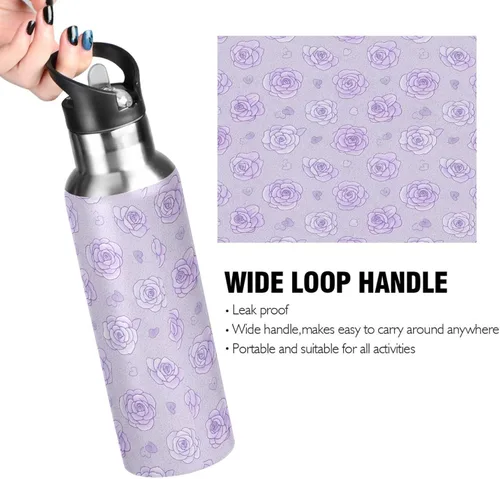 Vista 4 de Soft Pastel Style Roses Stainless Steel Vacuum Insulated Water Bottle 20 Oz, BPA-Free Sports Water Bottle Leakproof Water Bottles