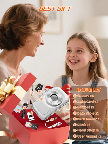 Vista 9 de Cámara digital 4K 64MP con tarjeta de 32GB y zoom de 16X, fácil para niños Blanco