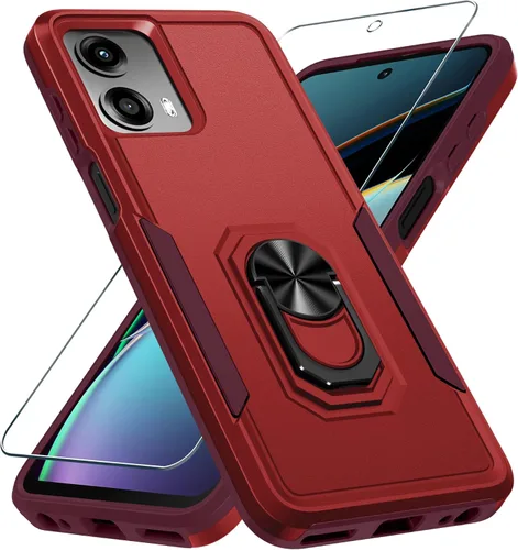 Vista 21 de Funda diseñada para Motorola Moto G 5G 2024 con soporte de anillo de metal integrado Protector de pantalla de vidrio templado, funda resistente