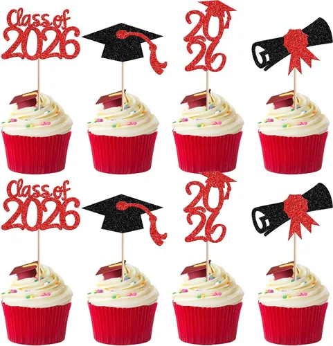 Vista 13 de 30 piezas de decoración para cupcakes de graduación para la clase de 2026 con purpurina brillante para el futuro diploma hecho 2026 Felicidades
