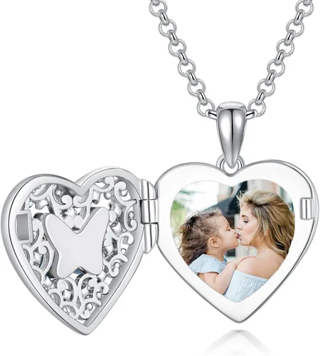 Vista 6 de Dorunmo 925 Sterling Silver Heart Locket Necklace That Holds Pictures Photo Locket Necklace