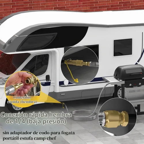 Vista 5 de Manguera de propano de conexión rápida de 6 pies para RV a parrilla a gas, manguera de propano de conexión rápida para RV de 1/4" hembra