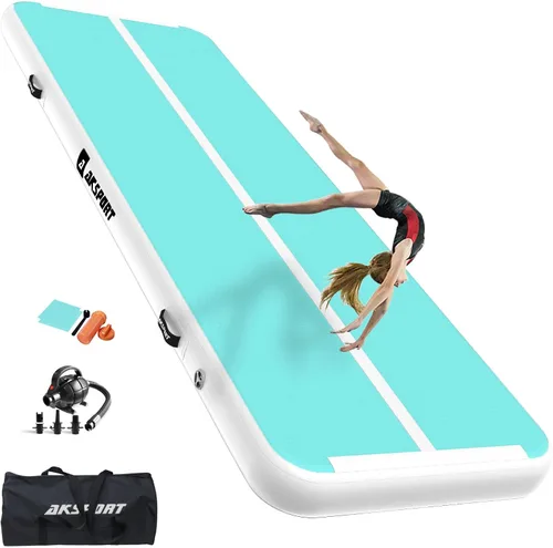 Vista 28 de AKSPORT - Tapete de aire para gimnasia o acrobacias, inflable, con bomba de aire para uso en el Negro