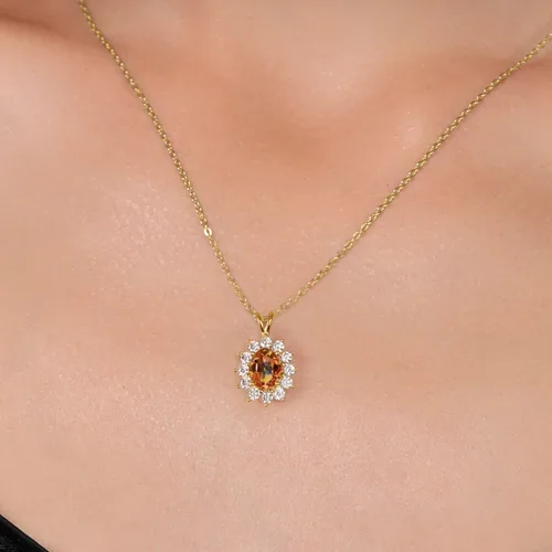 Vista 11 de Gem Stone King Collar con piedra natal ovalada de plata chapada en oro amarillo de 18 quilates, ovalado de 0.315 x 0.236 in, collares con colgante