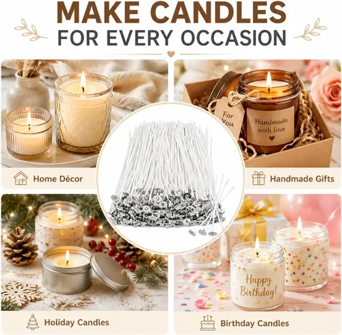 Vista 7 de Newwiee 600 mechas de velas de algodón preenceradas de 6 pulgadas para hacer velas, hechas de bricolaje, gruesas, con base