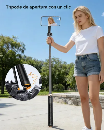 Vista 3 de Trípode magnético para selfie stick de 72 pulgadas para iPhone MagSafe, soporte de trípode extensible para teléfono con control remoto Bluetooth