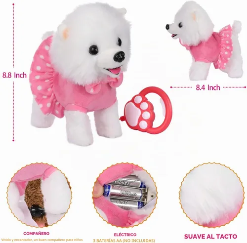 Vista 3 de WorWoder - Juguete de perro interactivo de felpa electrónico que canta, camina y ladra con control remoto y correa para niños, regalos para bebés