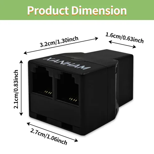 Vista 7 de Cable de teléfono divisor de 2 vías RJ11 6P4C adaptador de cable de línea telefónica con cable de 3 pulgadas para cable de teléfono fijo, negro