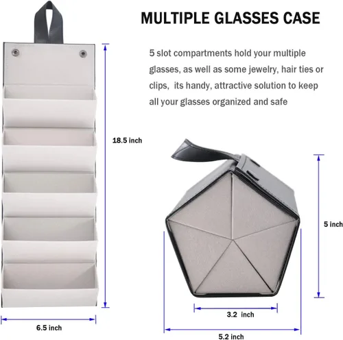 Vista 5 de Organizador de almacenamiento para lentes de sol, estuche de viaje plegable con 5 compartimentos de ranura para múltiples gafas