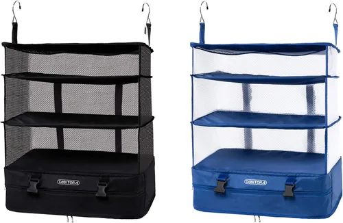 Vista 76 de TABITORA - Estantería portátil y plegable de gran capacidad con ganchos para colgar, ideal como almacenamiento para viajes