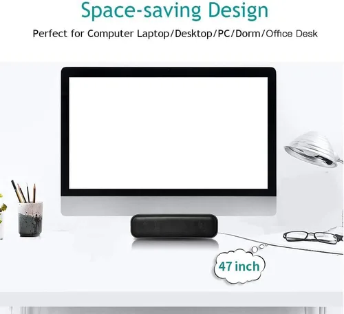 Vista 5 de Altavoz USB para computadora de escritorio, barra de sonido portátil Mini PC altavoz, negro Alimentado por USB, Plug and Play, altavoz portátil