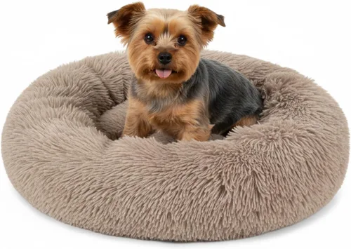 Vista 12 de PetAmi Cama calmante para perros y gatos pequeños y medianos, 23 camas redondas en forma de dona, cama lavable y esponjosa de piel sintética