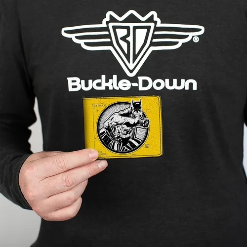 Vista 3 de Buckle-Down Billetera de DC Comics para hombre, plegable, con logotipo de Batman Tech Action Pose Bat amarillo, negro y blanco, cuero vegano, 4.0 x