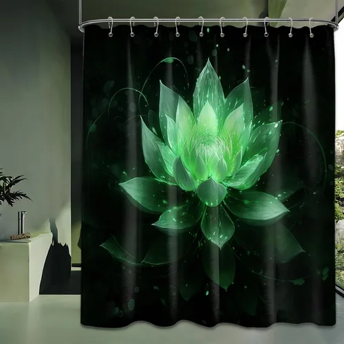 Vista 15 de Cortina de ducha con flores de loto negro y azul para decoración de baño, juego de cortinas decorativas de baño con estampado floral, tela