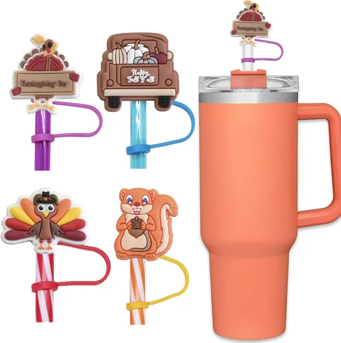 Vista 13 de 4 piezas de adornos para popote de Navidad, cubierta de popote Stanley de Amreich Christmas Stanley, vaso de 30 onzas y 40 onzas con asa, fundas