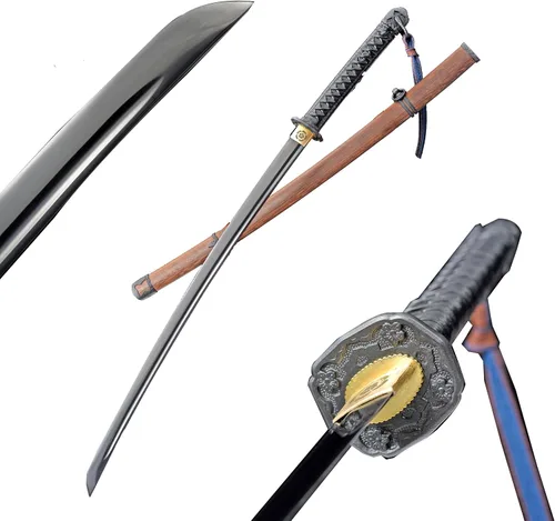 Vista 14 de Black Sword - Katana japonesa de espada completa, espadas largas de acero al carbono de 41 pulgadas Negro-2