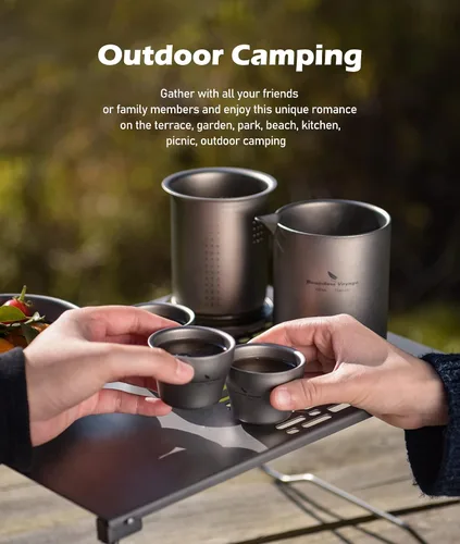 Vista 8 de iBasingo Juego de tetera de titanio de 13.5 fl oz con cubierta de filtro, tetera de doble capa para acampar al aire libre, picnic, senderismo