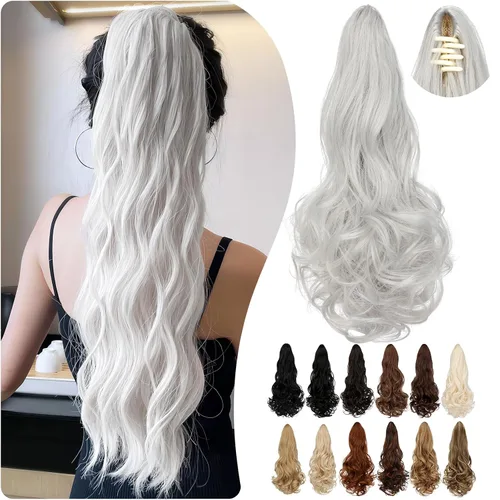 Vista 14 de Extensión de cola de caballo de 18 pulgadas, 20 pulgadas, larga, rizada, ondulada, recta, con clip, de aspecto natural, extensión de cabello