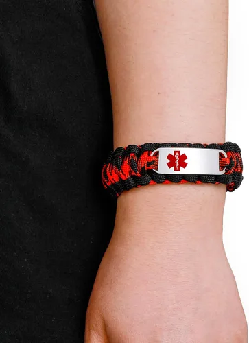 Vista 16 de Pulsera de alerta médica Paracord para hombres y mujeres Pulsera de identificación médica de acero inoxidable con hebillas de liberación lateral